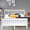 5ft King Size Bed Frame, Solid Pine Wood Slatted Base Day Bed For Adults Teenagers Bedroom Furniture, Modern Style Bed Frame With Headboard And Footboard, King Size Bed Frames (White + Pine)