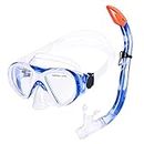 KUYOU Snorkel Set Kids,Anti-Fog Diving Mask,Children Swimming Goggles, Snorkelling Gear with Breathing Tube (Blue)