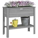 Outsunny Wooden Raised Garden Bed Standing Elevated Planter Box with Storage Shelf for Flowers, Vegetables, and Herbs, 36" x 16" x 32", Grey