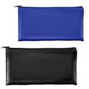 TIESOME 2Pcs Money Bag, PU Leather Money Bags with Zipper for Cash Bank Bag Money Pouch Money Holder for Cash Coins Cosmetics Bills (Black+Blue)