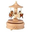Carousel Music Box Wooden Merry-Go-Round Horse Musical Box Turn Horse Shaped Wood Crafts Birthday Christmas Gifts Home Decor