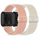 Wizvv Compatible with Fitbit Versa 2 Bands, 2 pack Stretchy Soft Braid Loop Replacement Wristbands Adjustable for Fitbit Versa 2 /Versa/Versa Lite/Versa SE Smart Watch for Women Men