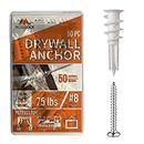 Pack of 50 Self Drilling Drywall Anchors #8 and 50 Philips Pan Head Self Tapping Screws for Gypsum Boards & Drywalls or Plasterboard - Holds up to 75 Lbs / 34 Kg - No Hole Prep Needed - by Mobi Lock