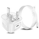iPhone 15 USB C Charger, [MFi Certified] 20W PD USB C Fast Charger Plug with 6FT USB C to C Cable for iPhone 15/15 Plus/15 Pro/15 Pro Max, iPad Pro/Air/Mini Type C Series, USBC UK Power Adapter