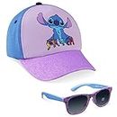 Disney Girls Baseball Cap and Sunglasses Set, Adjustable Sun Hat 100% UV Sunglasses - Girls Gifts (Purple Stitch)