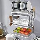 Home Kitchen Dish Drainer Rack Dish Rack Drainer with Tray 3 Tier Dish Drainer Wall Mounted Stainless Steel - Perforated Installation - High218in