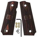 Cool Hand 1911 Wood Grips, Screws Included, Full Size(Government/Commander), Checker Diamond Cut, Ambi Safety Cut (Brown w/US Logo)