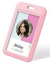 Pawfly 3 Pack Sliding ID Badge Holder Vertical Hard Plastic Case with Clear Window Pink Card Protector Pouch for Office School ID Credit Cards Proximity Key Cards Driver’s Licenses and Passes