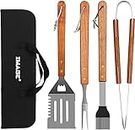 IMAGE BBQ Tool Set 4PCS Grill Tools with Wooden Handles Stainless Steel Barbecue Accessories with Carrying Case Cooking Backyard Grilling & Outdoor Camping