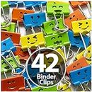 Officemate Happy Smiling Face Binder Clips, Small Size, 42 in Pack, Comes in Assorted Colors (31090)