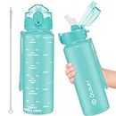 Oldley Kids Water Bottle for School, 17 oz (Straw Lid) BPA-Free Reusable Leak-proof Durable Tritan Plastic Water Bottles with One-handed Opening Straw Lids, Anti-dust Spout Cover (Mint Green)