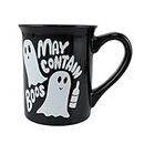 Enesco Our Name is Mud Halloween Ghost May Contain Boos Glow in The Dark Coffee Mug, 16 Ounce, Black and White