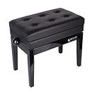 AURZART Adjustable Wooden Piano Bench Stool with Sheet Music Storage Black Solo Seat High-Density Padded PU Leather Cushion Solid Hard Wood - AZ-502-2022 Model