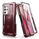 Dexnor Case for Samsung Galaxy S21 Ultra with Built-in Screen Protector Military Grade Armour Heavy Duty Front and Back 360 Full Body Protection Cover（with S Pen Holder）- Red