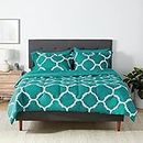 Amazon Basics 7-Piece Lightweight Microfiber Bed-In-A-Bag Comforter Bedding Set - Full/Queen, Teal Trellis