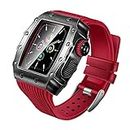 FULNES Tempered Film Metal case Silicone Strap 3 in1 for Apple Watch 6 5 SE 44mm Outdoor Sports Smart Watch Wristband for iwatch 8 7 45mm (Color : Red, Size : 45mm Fro 8/7)