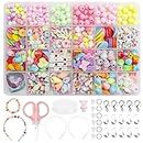 Electomania 500Pcs Beads Set,Jewelry Making Kit,Girl DIY Bracelet Set,Different Types and Shapes Colorful Acrylic Crafting Beads Kits Setfor Children Over Three Years Old, Color 1