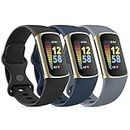 3 Pack Sport Bands Compatible with Fitbit Charge 5 Bands & Fitbit Charge 6 Bands, Classic Soft Strap Wristbands for Fitbit Charge 5/6 Fitness Tracker (Large, Black/Navy Blue/Blue Gray)