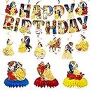 Princess Belle Birthday Party Decorations Beauty Beast Happy Birthday Banner, Hanging Swirls and Honeycomb Centerpieces for Princess Birthday Baby Shower Party Decorations