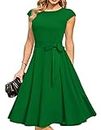 DRESSTELLS Vintage Tea Dress for Women, 1950s Cocktail Party Dresses, Modest Bridesmaid Dress for Wedding, Fit Flare Prom Dress, Casual Aline Work Dress St. Patrick's Green XL