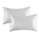 My home store Satin Pillowcases 2 Pack - White Silk Pillowcase for Hair and Skin - Standard Size with Hypoallergenic Envelope Closure, 50 x 75 cm
