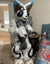 Disfraz de mascota para adultos Fursuit zorro mascota traje zorro blanco felpa largo