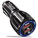 HORJOR USB Car Adaptor, 2 Port USB 3.0 Car Cigarette Lighter Phone Charger 30W 5A Fast Charging Compatible with iPhone Samsung Galaxy iPad Huawei - BK-348, Black