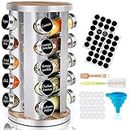 Roccar Rotating Spice Rack Organizer with Jars(20Pcs), Revolving Spice Carousel Seasoning Organizer for Cabinet, Kitchen Spice Racks for Countertop, Revolving Farmhouse Spice Organizer
