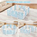 Baby Playpen Kids 12+2 Panel Safety Play Center Yard Home Indoor Pen Fence Blue