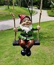Outdoor Funny Garden Gnomes On Swing Statue Dwarf Figurines Ornament Resin Sculpture Gnome for Garden Pation Yard Lawn Porch Christmas Tree Indoor Home Decoration New Year Gift