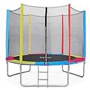 Toy Park Fitness 10ft TUV Colorful Trampoline with Enclosure net and Poles Colorful Safety Pad,Ladder, Trampoline for Adults (10ft). UV Resistant Jumping Mat (Supports Weight Upto 175 Kgs)