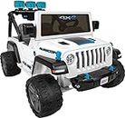 Power Wheels Jeep Wrangler 4Xe Ride-On Toy with Sounds and Working Light Bar, Multi-Terrain Traction, Seats 2, Ages 3+ Years