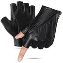 GSG Men's Genuine Leather Fingerless Gloves Half Finger Sheepskin Gloves Unlined M16515, Black, s