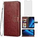Asuwish Compatible with Samsung Galaxy A5 2017 Wallet Case Tempered Glass Screen Protector and Leather Flip Card Holder Stand Cell Accessories Phone Cases for Glaxay 5A Gaxaly SM-A520W Women Men Brown