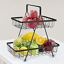 Plantex High Grade Steel 2-Tier Fruit & Vegetable Basket For Dining Table/Tiered Shelf Kitchen (Black)
