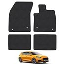 Car Mats for Ford Focus (2018+) [MK4] Tailored Fit Carpet Floor Mat Set Accessory Black Custom Fitted 4 Pieces with Clips - Anti-Slip Backing & Black Trim Edging