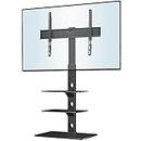 BONTEC Universal Floor TV Stand for 30-70 inch LED OLED LCD Plasma Flat Curved Screens, Height Adjustable Tall TV Stand with 3-Tier Tempered Glass Shelves up to 40KG, Max VESA 600x400mm