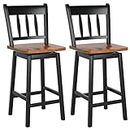 COSTWAY Bar Stools Set of 2, 24.5 Inch Solid Rubber Wood Bar Chairs with 360 °Swiveling, Footrest, Swivel Counter Height Barstools with Back Ideal for Kitchen Island, Counter, Pub(Set of 2, Black)