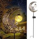 Solar Garden Lights Outdoor Decor,Moon Fairy Crackle Glass Lights,Waterproof Warm White LED Metal Stake Ornament,for Walkway Backyard Patio Lawn Pathway Decorations-Unique Gift Ideas for Gardening