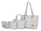 MKF Collection Tote Bag for Women, Shoulder Handbag & Wristlet Pouch Purse Top Handle Vegan Leather 4Pcs Set Pocketbook, Marimar White, Large
