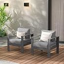 Wisteria Lane 2 Pieces Patio Furniture Aluminum Armchair, All-Weather Outdoor Single Sofa, Grey Metal Chair with Dark Grey Cushions