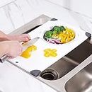 NiHome Over the Sink Cutting Board with Collapsible Colander, 2-In-1 Sink Drainer Board 11"x17.7" Anti-Slip Cutting Board and Detachable Draining Basket with Ergonomic Handle PP Plastic and TPR Rubber