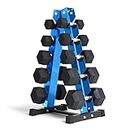 RitFit 300LB Rubber Hex Dumbbell Sets with Weights Rack, Multiple Color Choices Available, Great Gym Equipment for Home, Strength Training, Workouts (300LB, Blue)