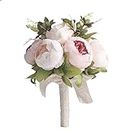 KALAIEN Fake Flowers Vintage Artificial Peony Silk Flowers Bridal Bridesmaid Holding Bouquet Home Wedding Decoration (Champagne)