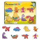 PicassoTiles 8pc Magnet Tiles Building Blocks 8 Dinosaur Magnetized Action Figures Compatible Magnetic Construction Build and Play Tile Accessory Toy STEAM Educational Learning Toys Kids Ages 3+ PTA23