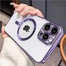 Rakulo Plating Magnetic Soft Cover with Camera Lens Protector, Compatible with Magsafe, Wireless Charging, and Magnetic Attachments for iPhone 14 Pro Max (Purple)