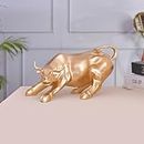 CraftVatika Golden Bull Ox Statue Stock Market Wall Street Charging Bull Sculpture Showpiece for Home Office Desk Home Decoration Items (10.5 Inch Length)
