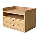KIRIGEN Organizer per desktop in legno con cassetti, Home Workspace Office Supplies Wooden Storage Box Shelf Case Hold Makeup Box Box con 2 cassetti e 1 ripiano naturale