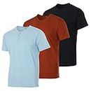 Real Essentials 3 Pack: Men's Cotton Short & Long Sleeve Henley T-Shirt Performance Activewear (Available in Big & Tall), Short Sleeve - Set 9, Medium