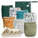 Nora's Nursery Cloth Diapers 7 Pack with 7 Bamboo Inserts & 1 Wet Bag - Waterproof Cover, Washable, Reusable & One Size Adjustable Pocket Diapers for Newborns and Toddlers - Outer Space